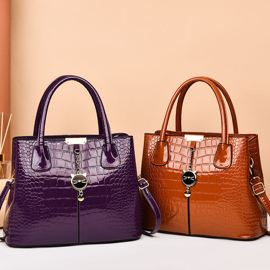 Glossy leather handbag - 2026 spring new arrival: trendy and stylish mom bag, large capacity, embossed design, shoulder & crossbody bag