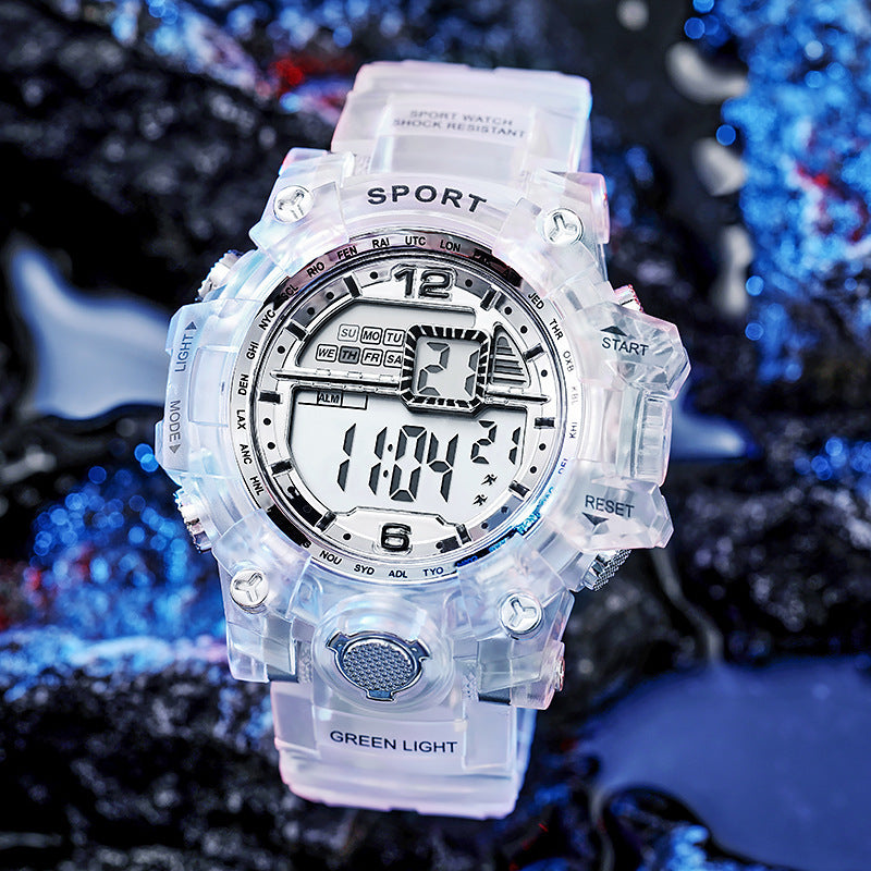 Factory direct: transparent dial fashion sports multifunctional digital watch for men and women - waterproof sports watch for students