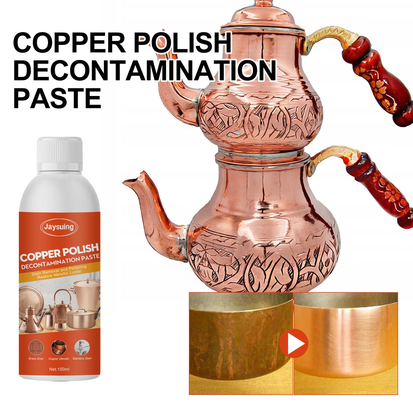 Jaysuing Copper ware, copper ware cleaner, copper pot, copper ware deoxidizing brass, red copper rust removal brightener