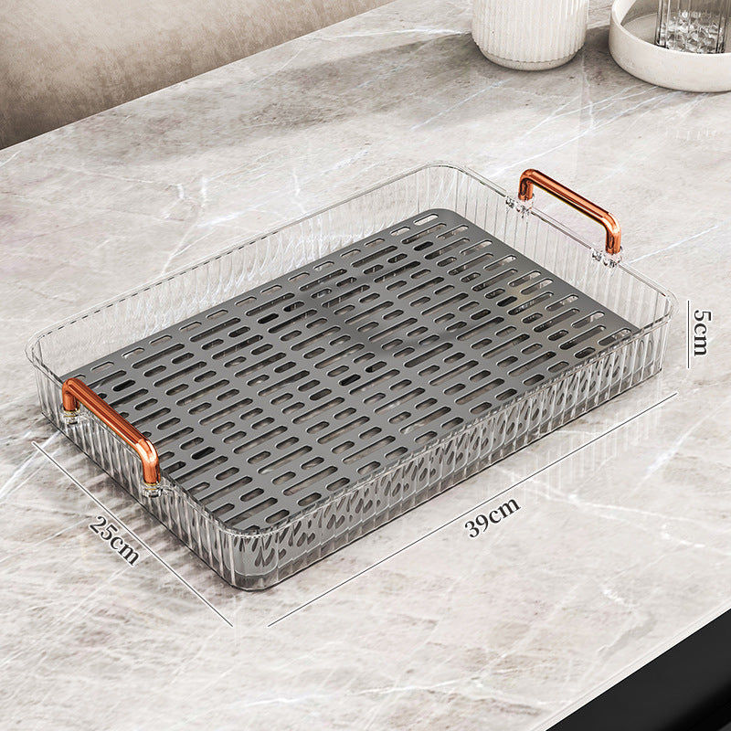 Tea tray for home living room dry brewing station accessible luxury tea set cup holder tea cup water cup rectangular double layer drainage tray