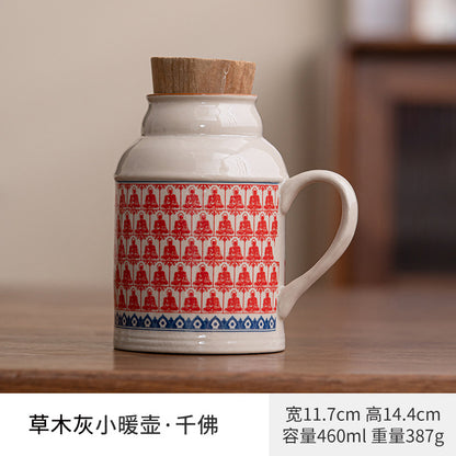 Ru kiln small thermos mug with lid ceramic stewing tea cup chinoiserie large capacity thermos office cup with handle