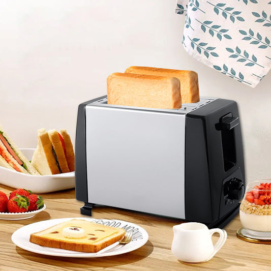 Household stainless steel toaster - double slot toaster oven, fully automatic mini breakfast toaster for 2 slices of bread, heating gadget