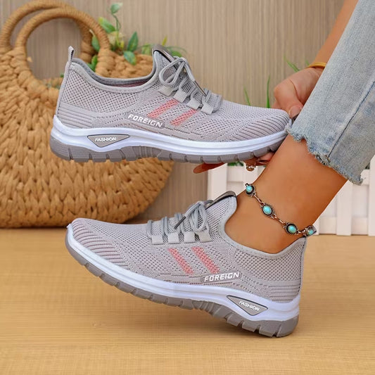Women's flyknit casual shoes - spring collection: breathable mesh, comfortable slip-ons, chunky sole, versatile footwear