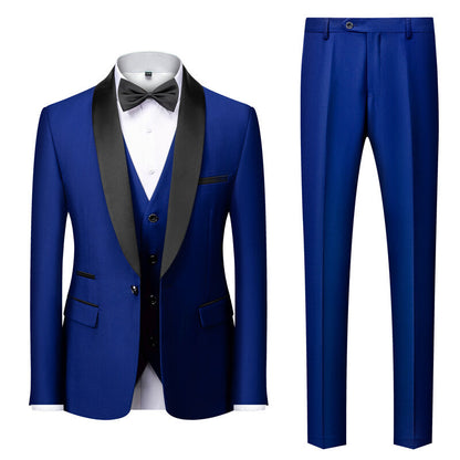 Suit Men's Suit Three-piece Set Green Fruit Collar Groom's Wedding Suit Men's Slim Burgundy Best Man's Wedding Dress
