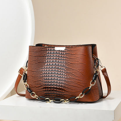 Women's bag 2026 new style trendy korean style embossed high-quality texture chain shoulder crossbody bucket bag