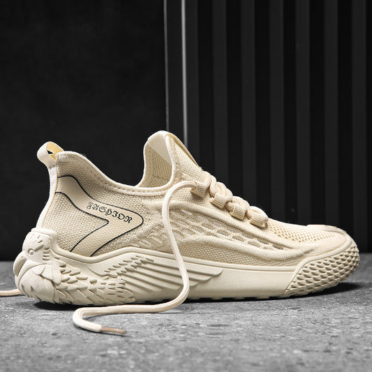 Soft-soled men's shoes, new for spring/summer 2025. flyknit mesh sneakers, breathable running and casual athletic shoes. lightweight knitted trendy footwear