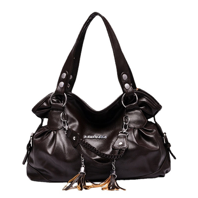 2026 spring new arrivals: soft leather tassel bag for middle-aged and elderly, large capacity, european and american style, shoulder bag, handbag, crossbody bag - dropshipping available