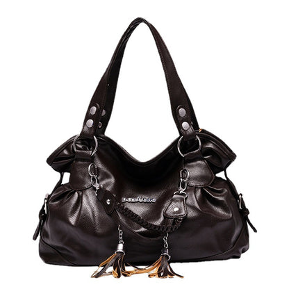 2026 spring new arrivals: soft leather tassel bag for middle-aged and elderly, large capacity, european and american style, shoulder bag, handbag, crossbody bag - dropshipping available