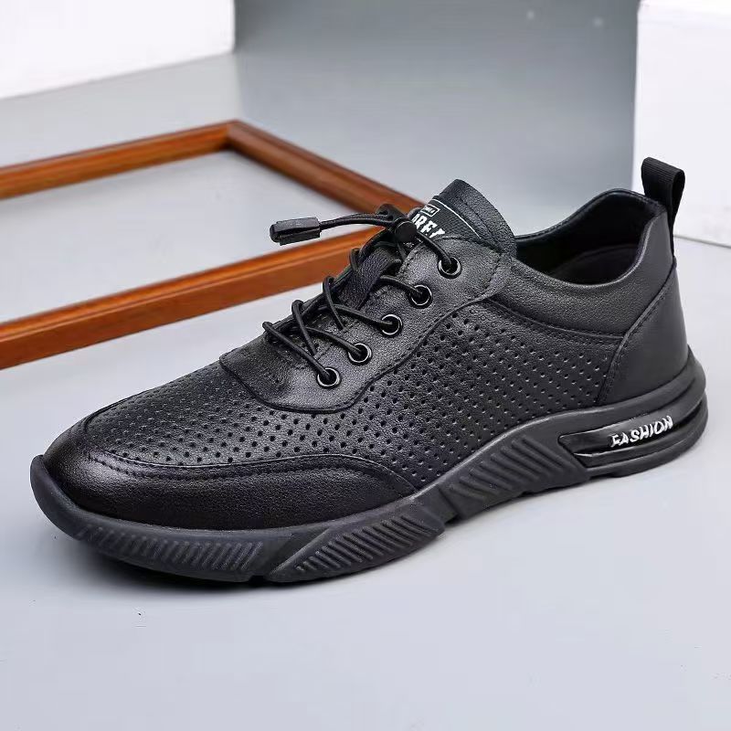 Breathable men's shoes spring and summer new arrival leather perforated daily casual leather shoes soft bottom soft surface one-leg shoes men cross-border