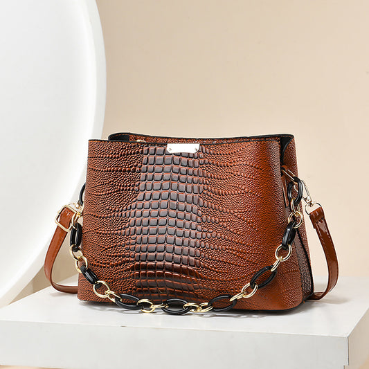 Women's bag 2026 new style trendy korean style embossed high-quality texture chain shoulder crossbody bucket bag