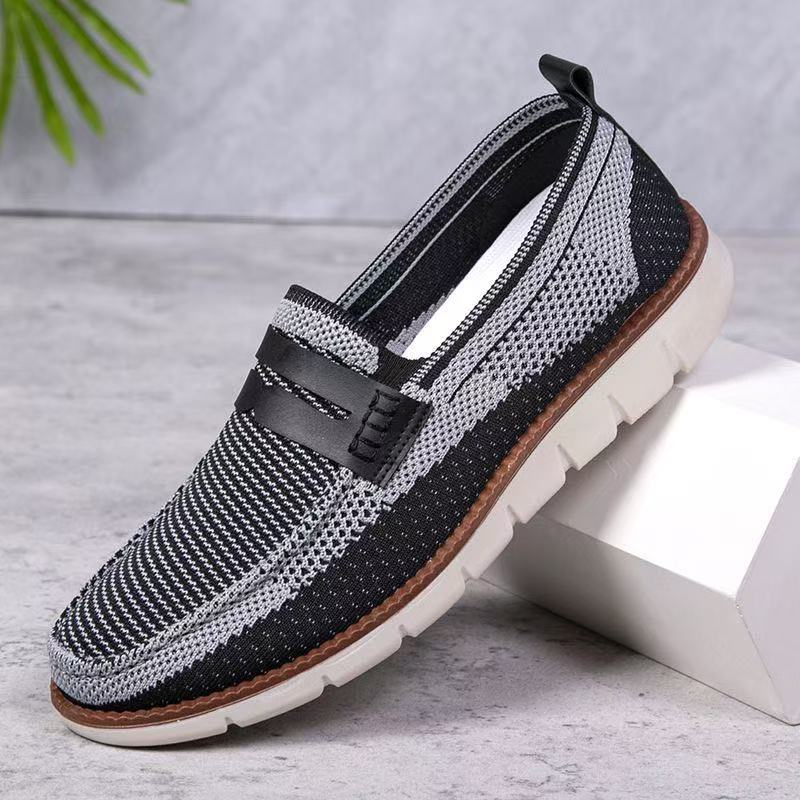 Men's flyknit mesh slip-on casual shoes - breathable, soft sole, lightweight loafers - plus size available - british style