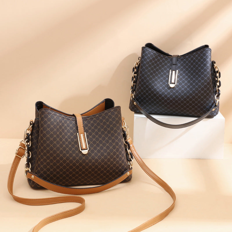 2024 new casual fashion retro print shoulder bucket bag - simple, trendy, and chic crossbody bucket bag