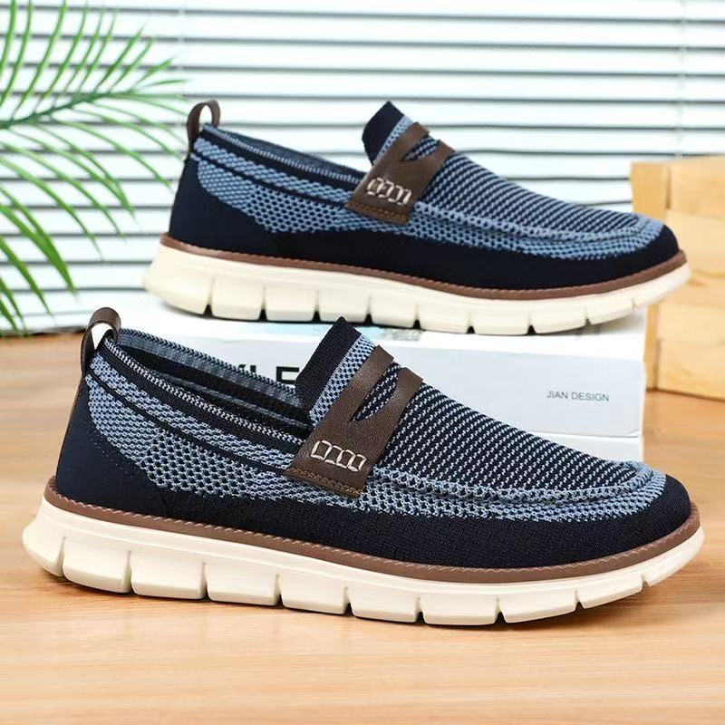 Men's flyknit mesh slip-on casual shoes - breathable, soft sole, lightweight loafers - plus size available - british style