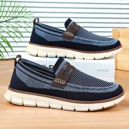 Men's flyknit mesh slip-on casual shoes - breathable, soft sole, lightweight loafers - plus size available - british style