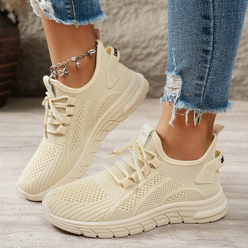Women's spring shoes - cross-border style: simple, solid color, versatile casual flats, flyknit breathable sneakers