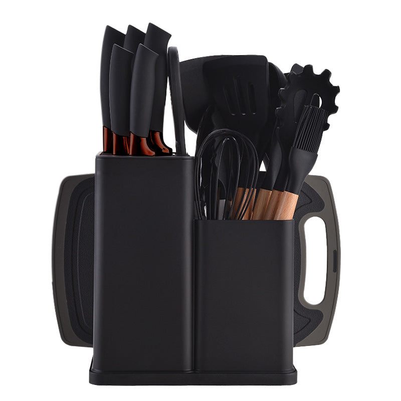 Silicone kitchenware 19-piece set, non-stick pan, silicone spatula, spoon, kitchen utensils, knife suit with storage bucket