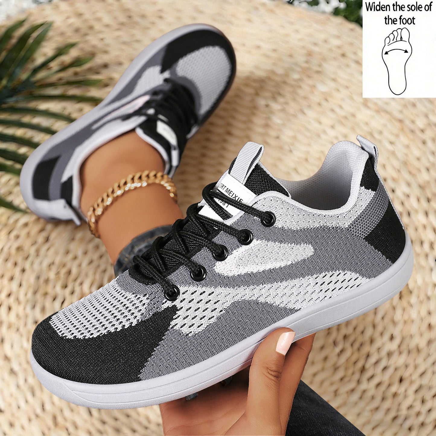 Women's spring cross-border shoes: lightweight flyknit casual shoes - comfortable, non-squeezing, wide-fit, and wide-toe design for easy walking