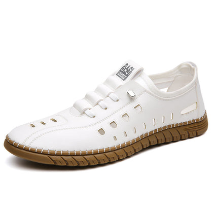 Hollow casual leather shoes men's summernew arrival breathable mesh hole shoes one-leg flat shoes men's cross-border wholesale
