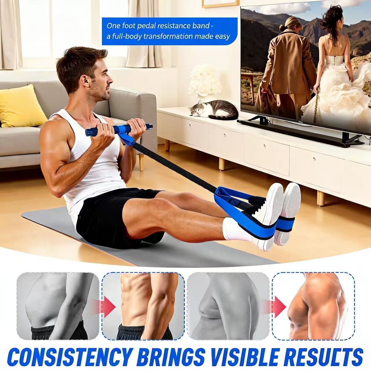 Cross-border pedal tensioner sit-up auxiliary fitness device foot pedal beautiful legs for home foot pedal tension rope high elasticity