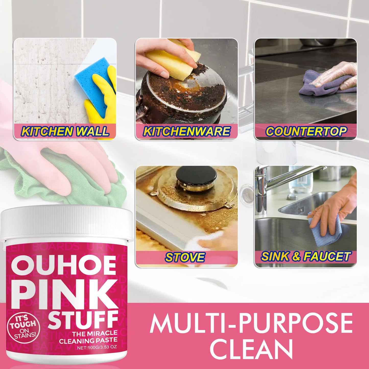 OUHOE Home Gentle Multifunctional Cleaning Cream Remove Heavy Oil Stains in the Kitchen Universal Pink Barrel Cleaning Powder