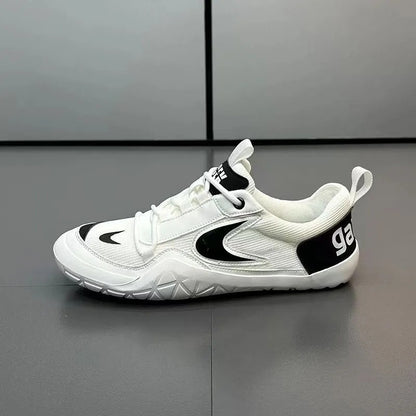Men's 2025 breathable flyknit mesh athletic shoes, soft sole, youth/teenager style, lightweight running shoes (white/off-white)