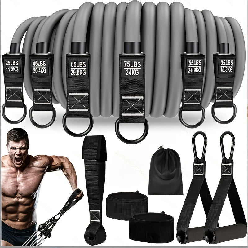 Cross-border best-selling 12-piece set of tension rope fitness equipment tensioner suittpe latex elastic rope elastic band