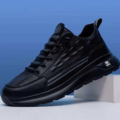 Men's new korean style leather casual shoes, fashionable low-top sneakers, soft sole slip-ons