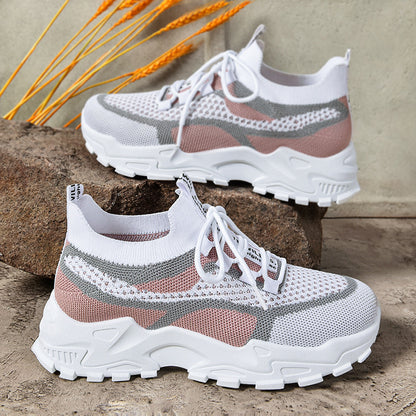 Women's fashion flats: spring new arrivals - casual, soft-soled, lightweight dad shoes, flyknit breathable mesh sneakers