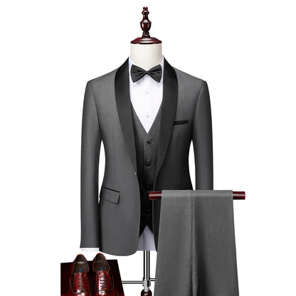 Suit Men's Suit Three-piece Set Green Fruit Collar Groom's Wedding Suit Men's Slim Burgundy Best Man's Wedding Dress