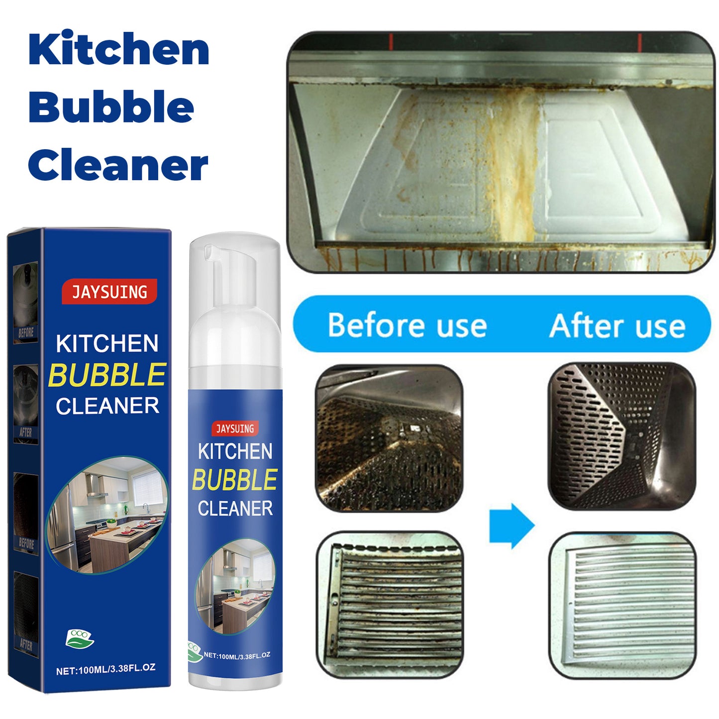 Jaysuing Kitchen cleaning foam cleaner, kitchen utensils rust remover, stove range hood heavy oil cleaner