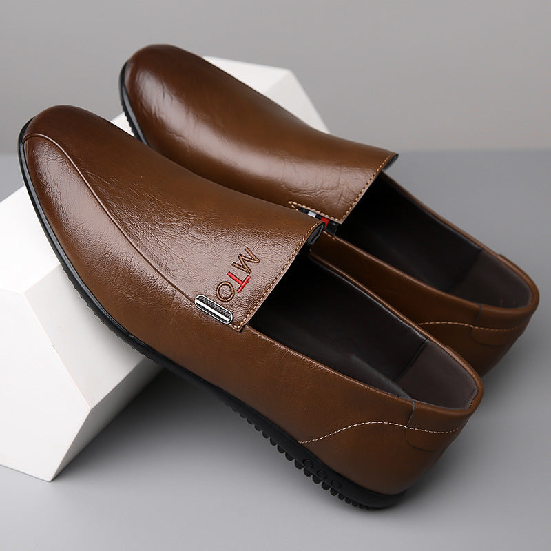 Mencasual leather shoes soft leather soft bottom work shoes slip-on beanie shoes trendy british men's shoes wholesale
