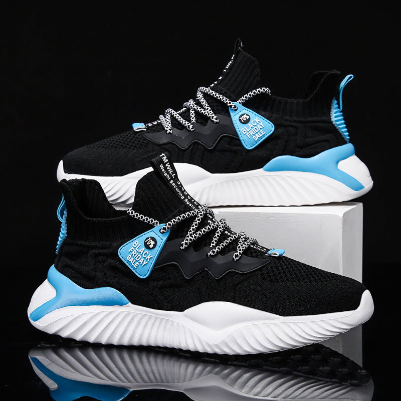 Men's spring 2025 new korean style casual shoes, flyknit breathable yeezy sneakers, trendy running athletic shoes for men