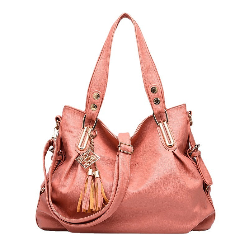2026 new large capacity middle-aged tote bag, fashionable soft leather tassel shoulder bag, casual crossbody bag - dropshipping available