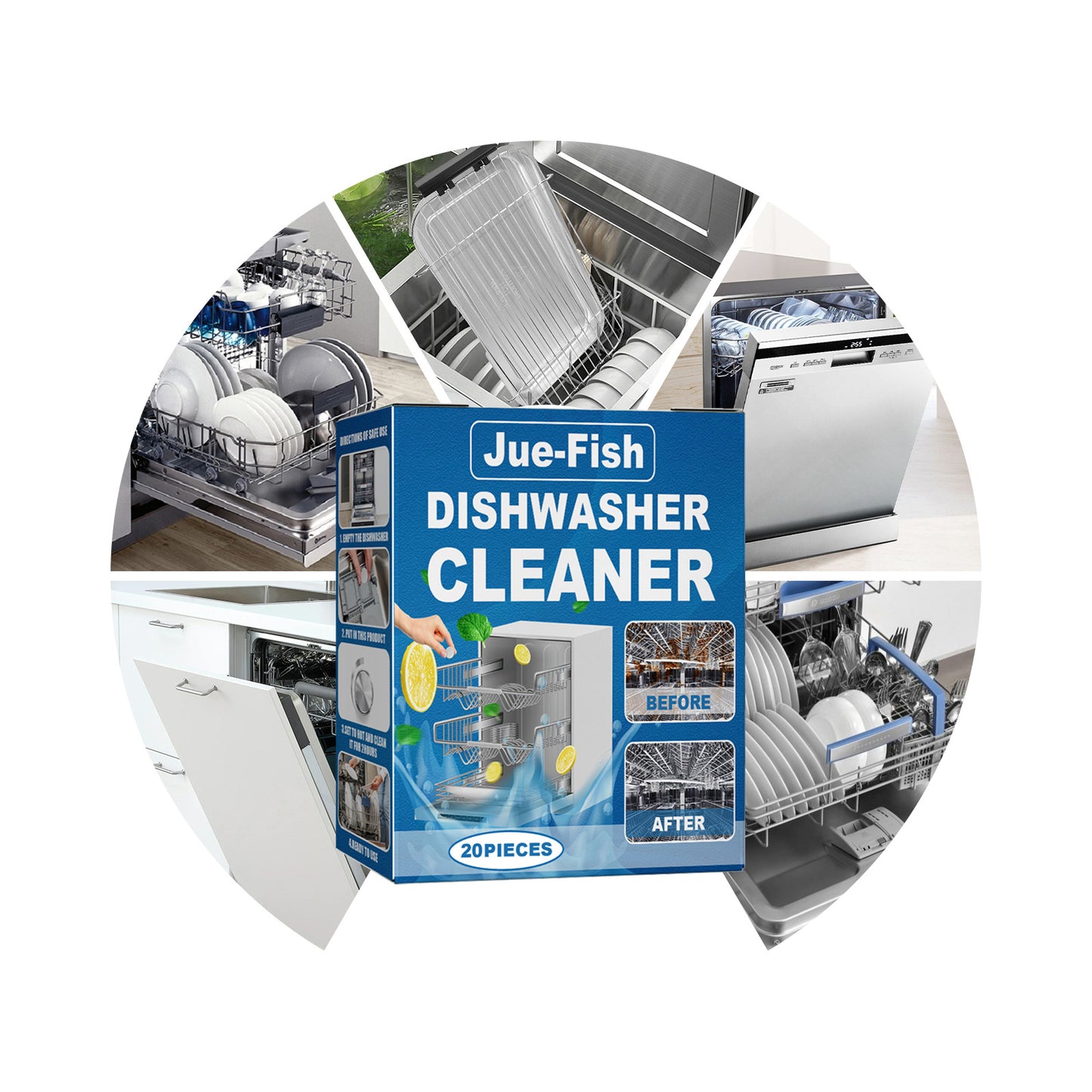 Jue-Fish Dishwasher Cleaning Tablets Decontamination, Oil Stain Removal, Scale Cleaning Tablets Dishwasher Cleaning Special Maintenance Tablets