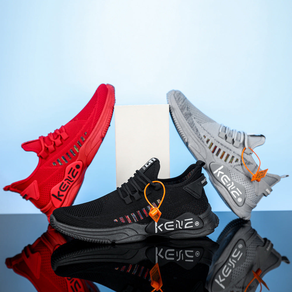 Cross-border men's shoes: 2025 new flyknit mesh breathable athletic shoes, trendy running soft sole plus size men's footwear