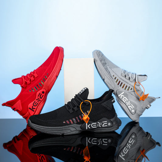 Cross-border men's shoes: 2025 new flyknit mesh breathable athletic shoes, trendy running soft sole plus size men's footwear