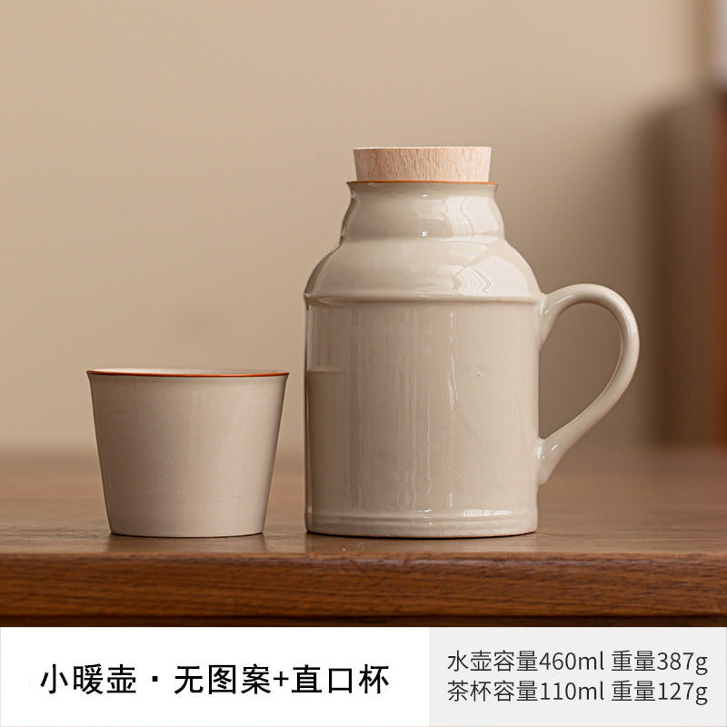 Ru kiln small thermos mug with lid ceramic stewing tea cup chinoiserie large capacity thermos office cup with handle