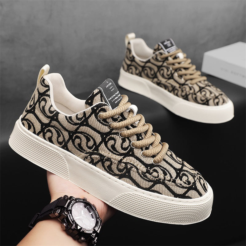 Canvas shoes men's new arrivalk-style breathable casual shoes low-top printingtrendy men's shoes soft bottom national trend sneakers men
