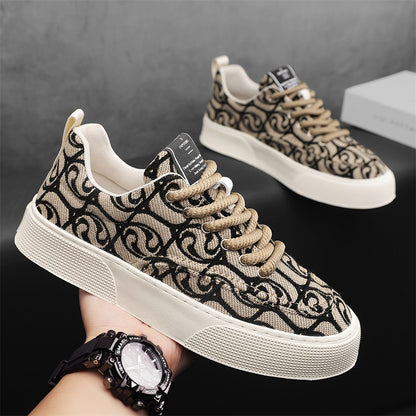 Canvas shoes men's new arrivalk-style breathable casual shoes low-top printingtrendy men's shoes soft bottom national trend sneakers men