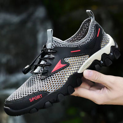 Mesh shoes for men 2025 soft bottom non-slip outdoor hiking shoes breathable elastic band one-legged hole shoes