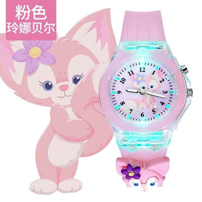 Wholesale new cartoon kids' watches for elementary school students - colorful flashing light, luminous watch with plush figure, silicone electronic watch