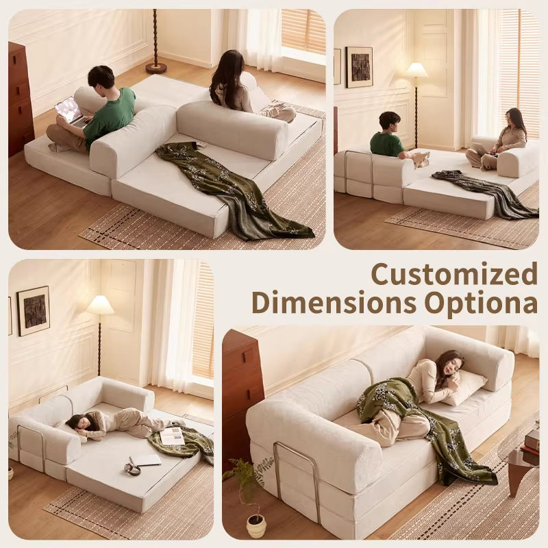 Cross-border fabric sofa module small apartment living room three-person double row retrofoldable two sofa beds