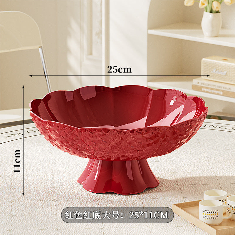 Luxury fruit platter with drain basket - high-end design for living room coffee table, featuring a beautiful bow accent for dried fruit and candy display