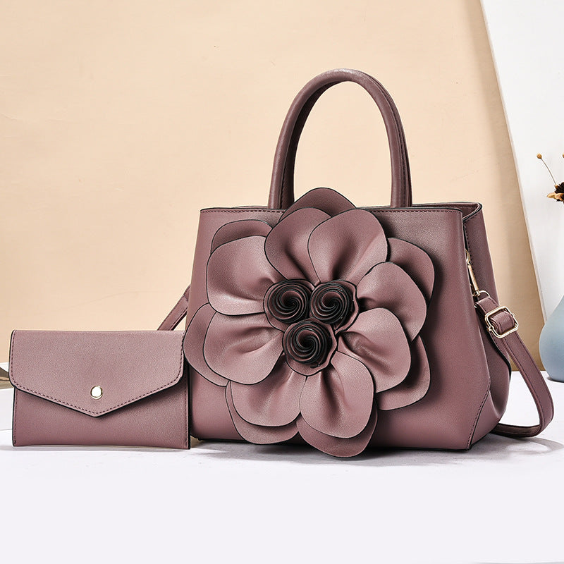 2026 spring solid color new college style women's bag pu leather flower handbag shoulder bag cute bag - dropshipping available