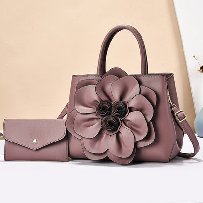 2026 spring solid color new college style women's bag pu leather flower handbag shoulder bag cute bag - dropshipping available