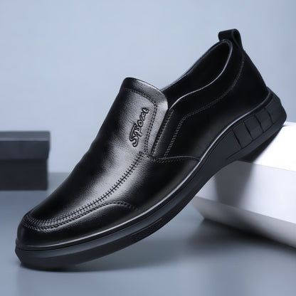 New men's leather shoes - black business casual slip-on loafers, soft sole, non-slip, driving shoes for middle-aged and elderly men