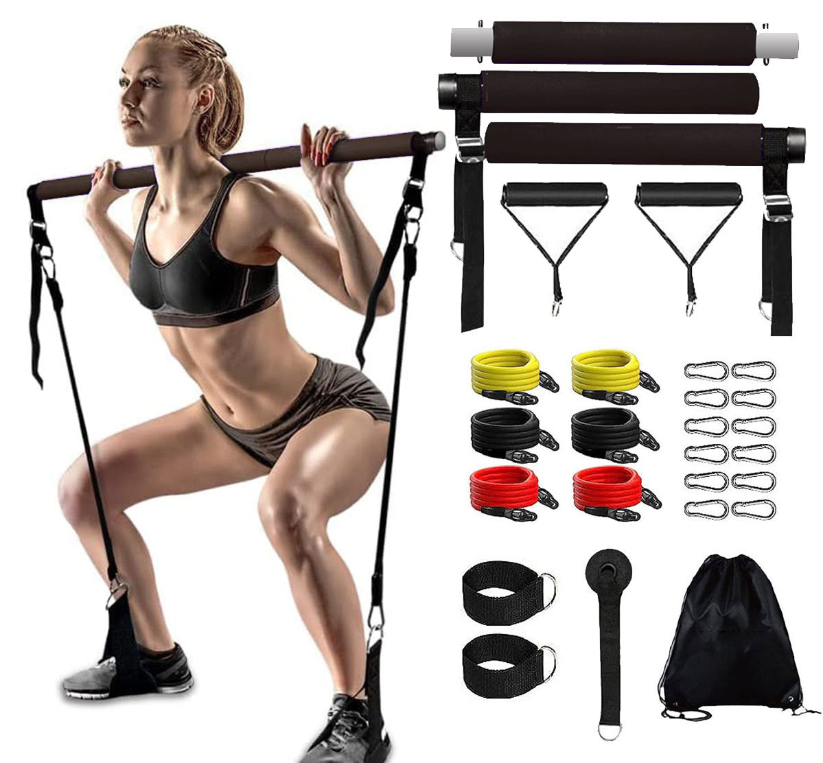 Multi-functional pilates stick - home use, unisex, strength training, body sculpting, arm & leg slimming resistance band fitness set