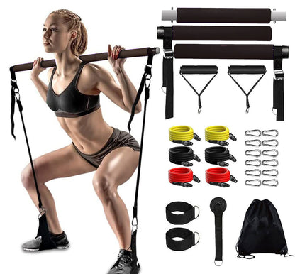 Multi-functional pilates stick - home use, unisex, strength training, body sculpting, arm & leg slimming resistance band fitness set