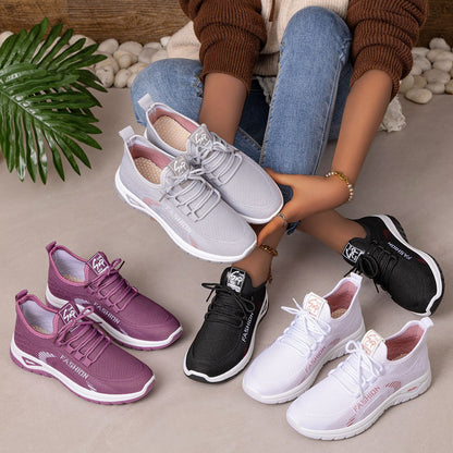 Women's spring collection: breathable athletic shoes - stylish, versatile flyknit sneakers with soft soles for all-day comfort. comfortable mesh upper