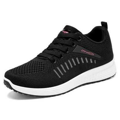 Women's spring sneakers: soft sole, flyknit running shoes, lace-up versatile flats, breathable mesh casual shoes, fashionable women's footwear